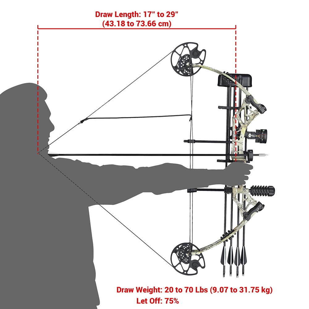 Yescom Left Hand Compound Bow Kit 12 Carbon Arrows 20-70 lbs Image