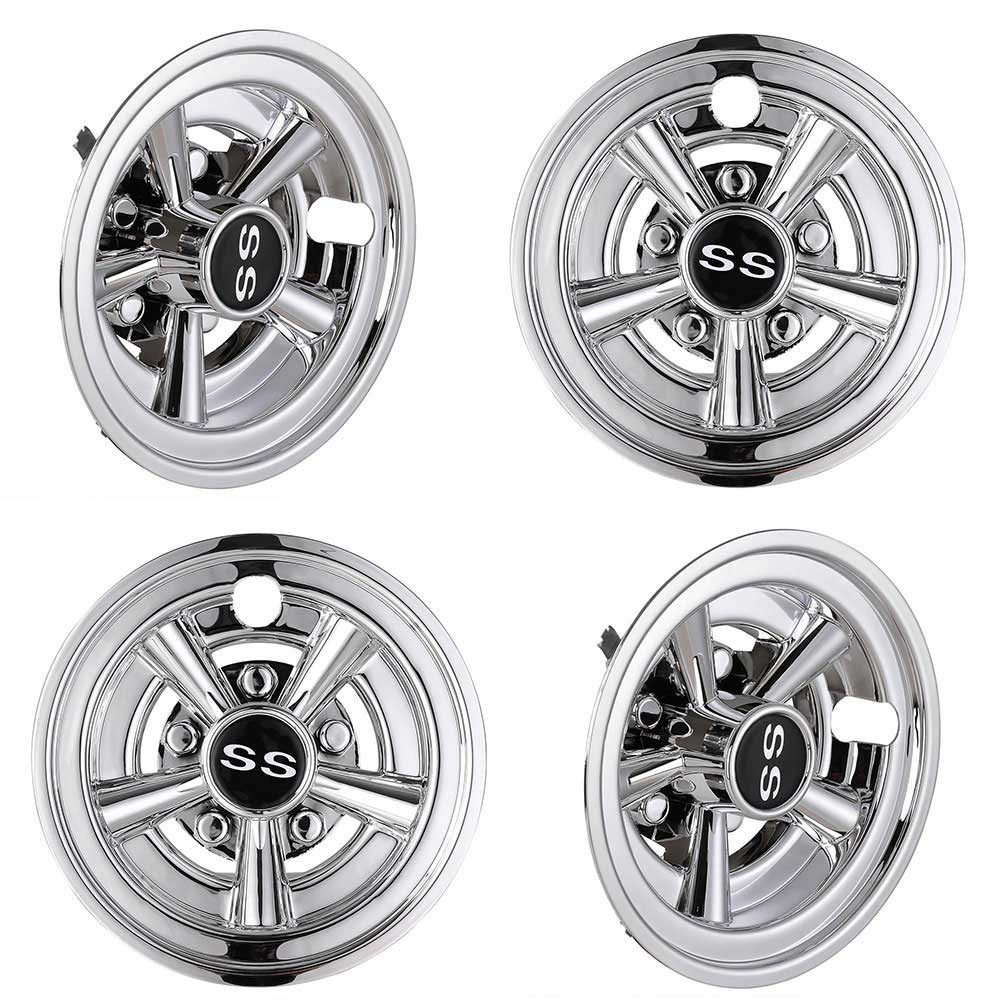 Yescom SS Golf Cart Hub Caps Set (4) 8 in Chrome EZGO Club Car Yamaha Image