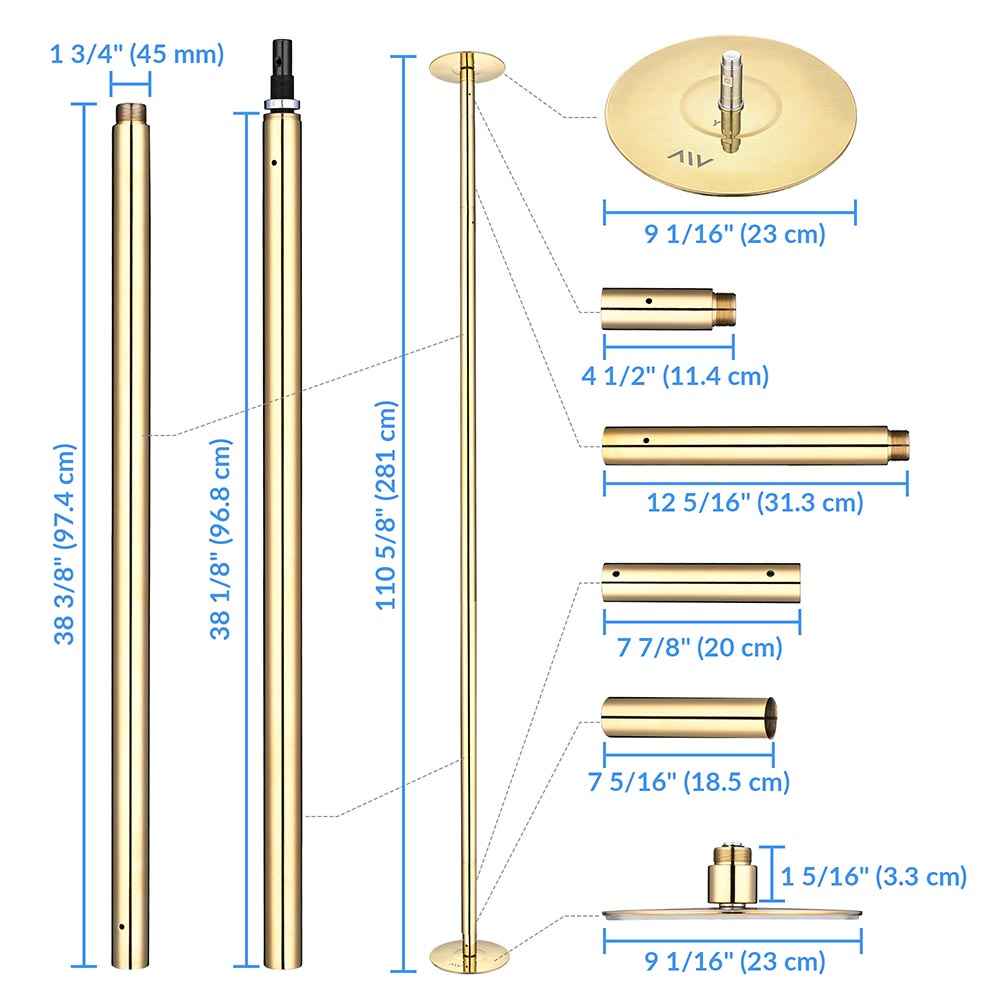 Yescom 9.25FT Golden Portable Spinning Dance Pole D45mm Image