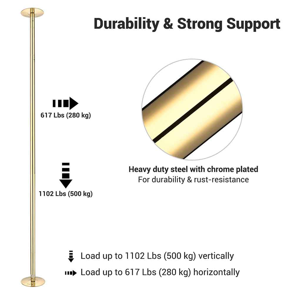 Yescom 9.25FT Golden Portable Spinning Dance Pole D45mm Image