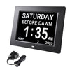 Yescom 8in Large Digital Calendar Day Clock with 6-Alarm Black/White