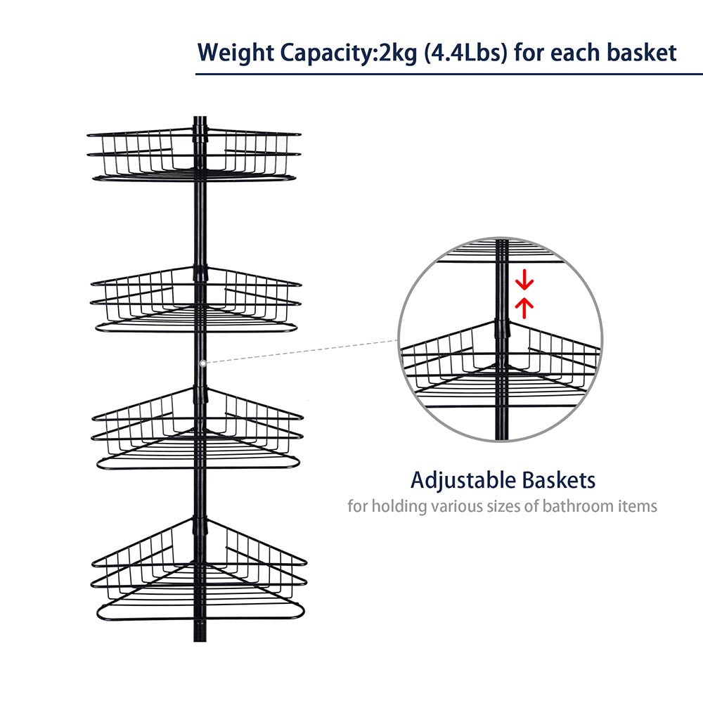 Yescom 4 Baskets Bathtub Corner Shower Caddy Adjustable Pole Black Image