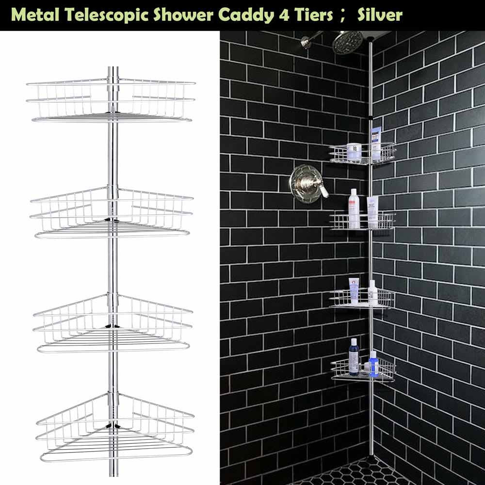 Yescom 4 Baskets Bathtub Corner Shower Caddy Adjustable Pole Silver Image