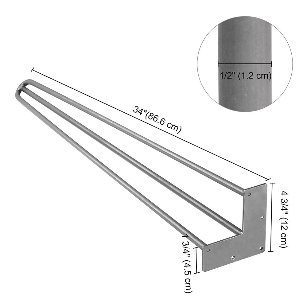 Yescom Hairpin Legs Metal 34 Inch w/ Feet Set of 4, Raw Steel Image