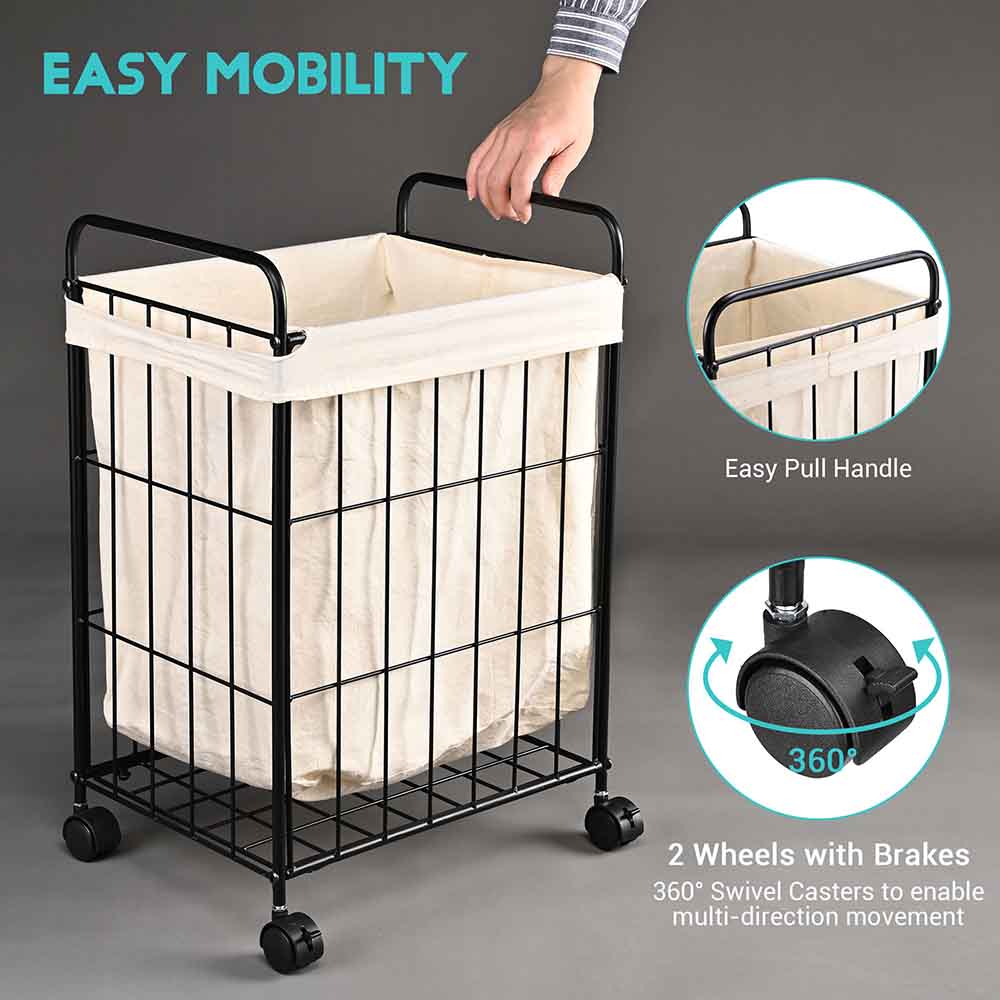 Yescom Laundry Basket on Wheels Metal Frame Image