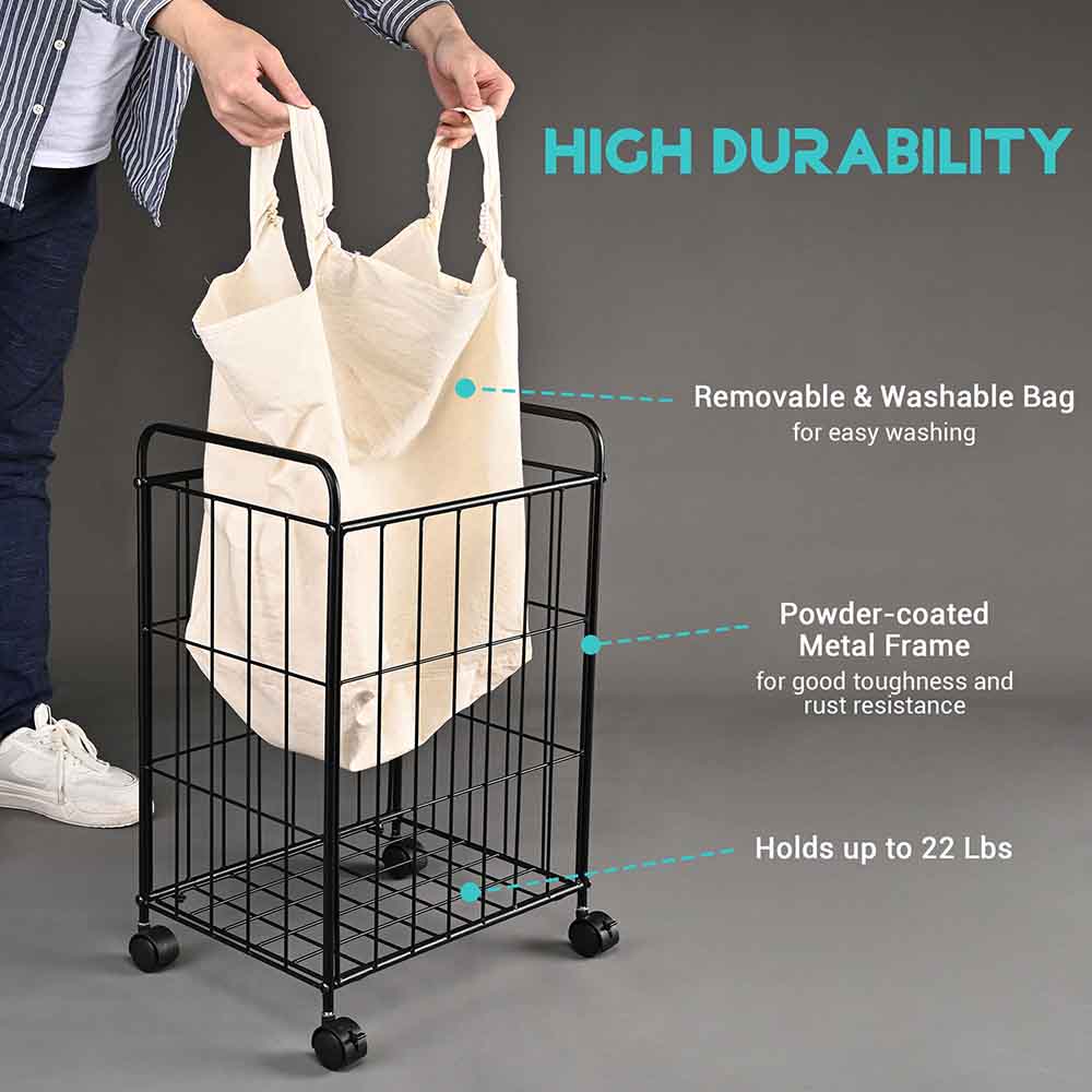 Yescom Laundry Basket on Wheels Metal Frame Image