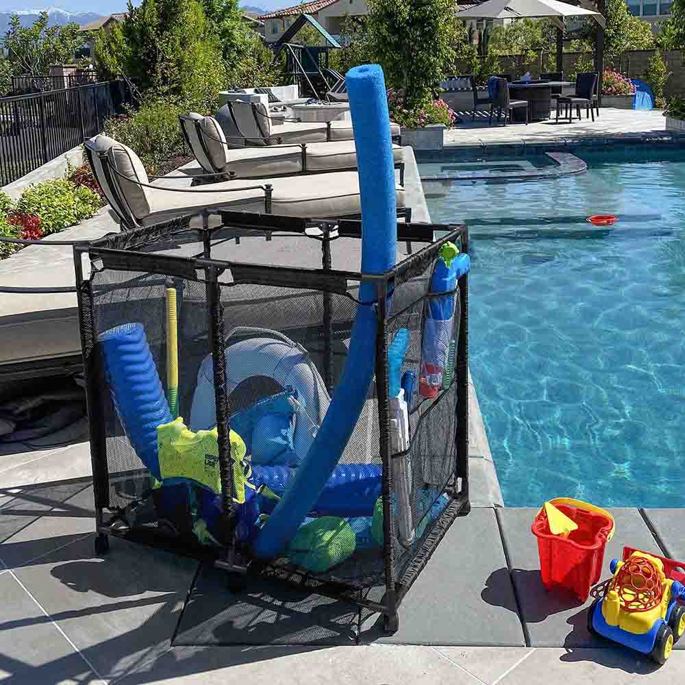 Yescom 35x33x22 Mesh Pool Storage Bin Rolling Cart Organizer Image