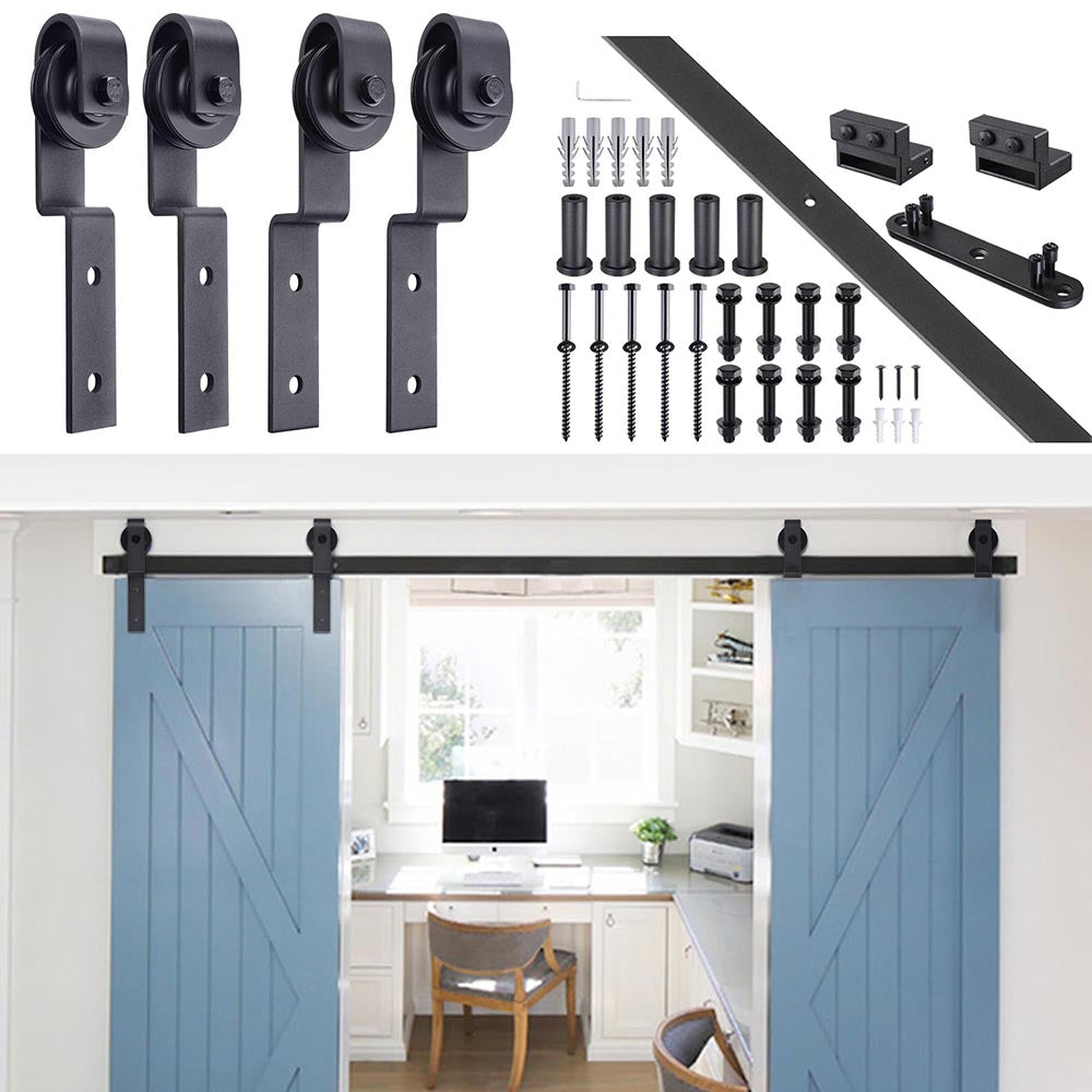 Yescom 6.6 ft Bypass Sliding Barn Hardware Single Track Kit 2-Doors Image