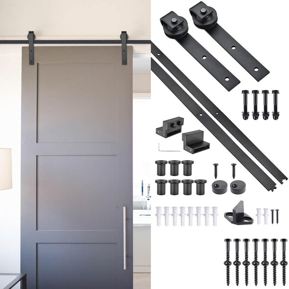 Yescom 8 ft Sliding Barn Door Hardware Kit Aluminum Track Black Image