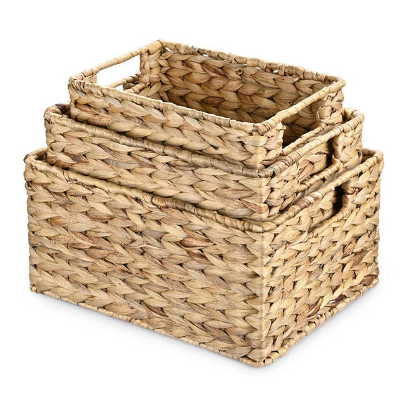 Yescom Wicker Baskets with Handle Water Hyacinth Bins Set of 3 Image