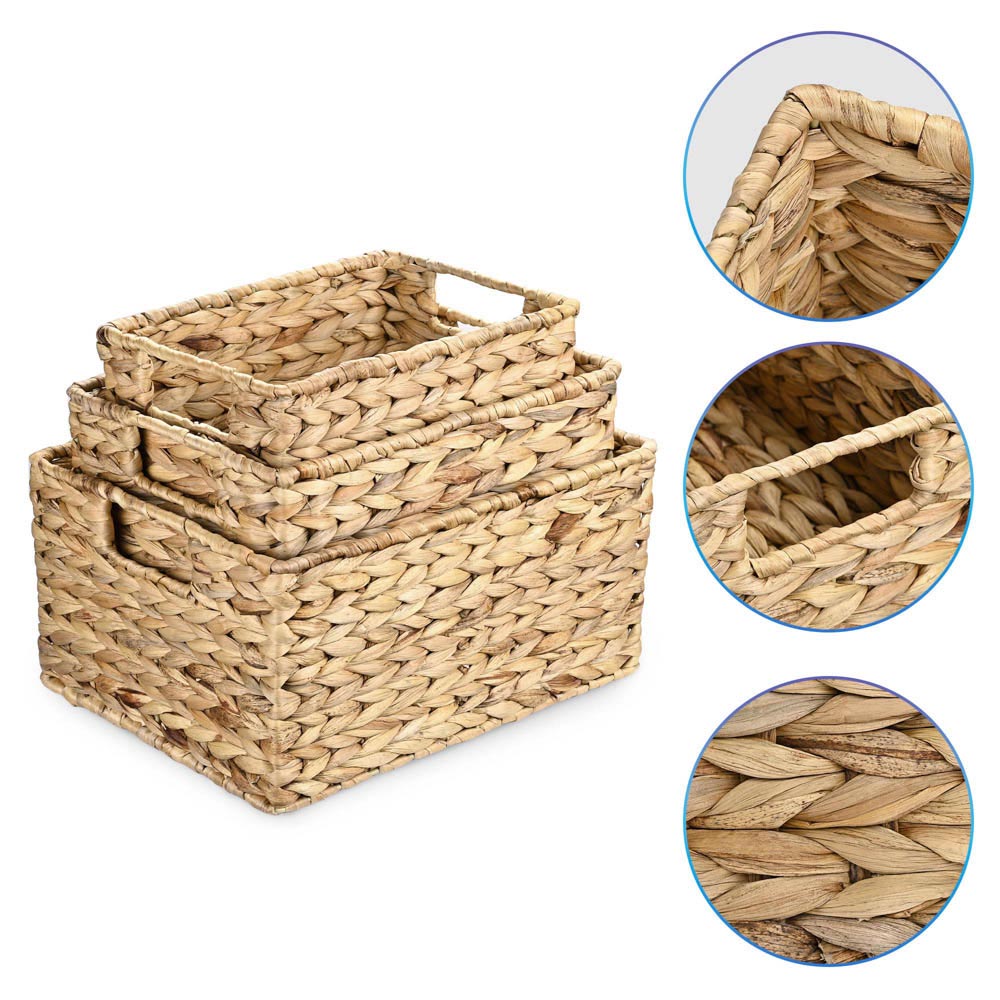 Yescom Wicker Baskets with Handle Water Hyacinth Bins Set of 3 Image