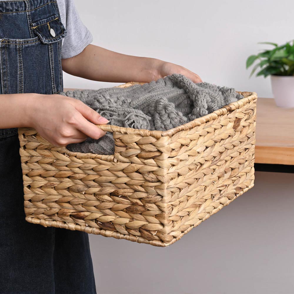 Yescom Wicker Baskets with Handle Water Hyacinth Bins Set of 3 Image