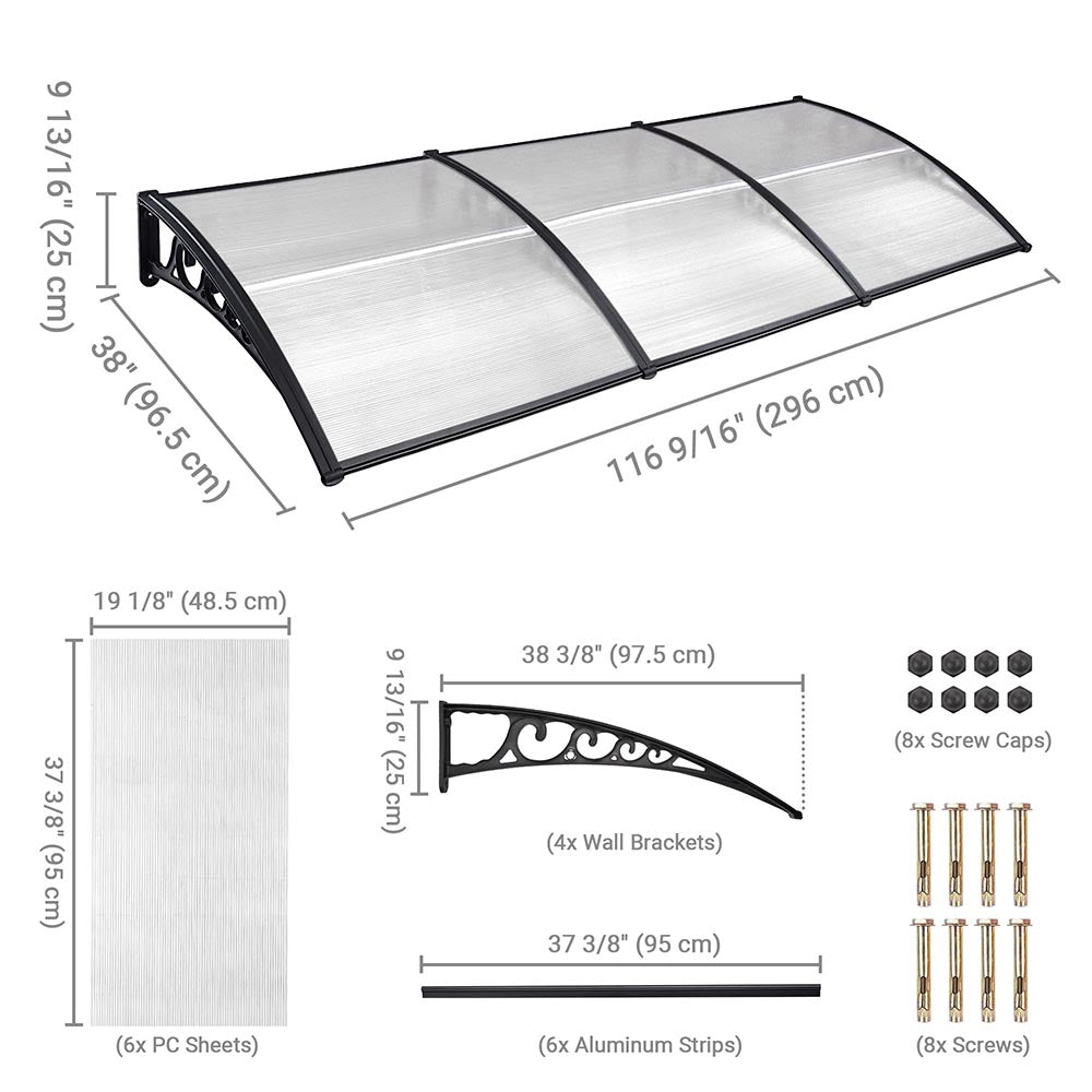 Yescom Door & Window Poly Awning Canopy 120" x 40", Clear Black(Spliced) Image