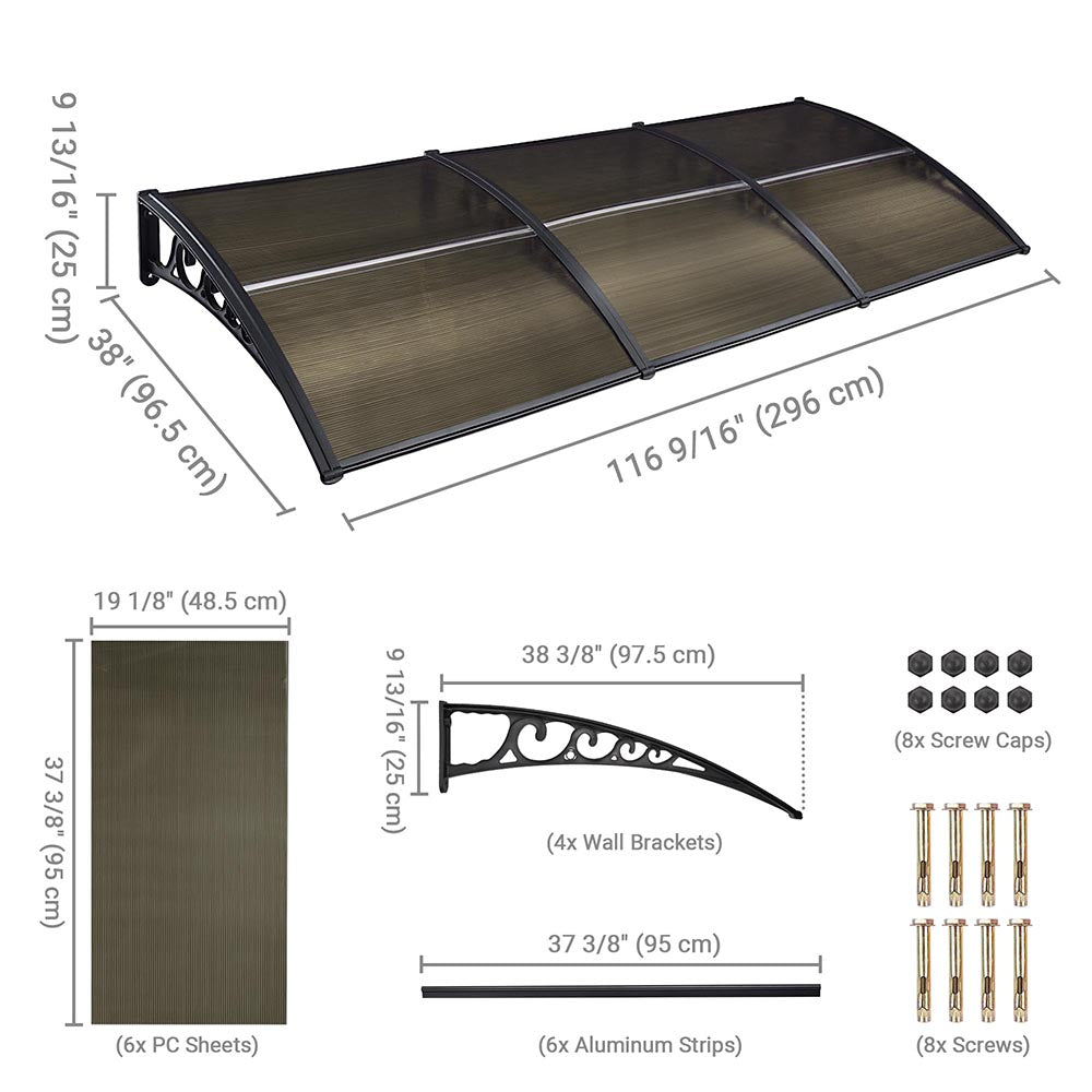 Yescom Door & Window Poly Awning Canopy 120" x 40", Brown Black(Spliced) Image