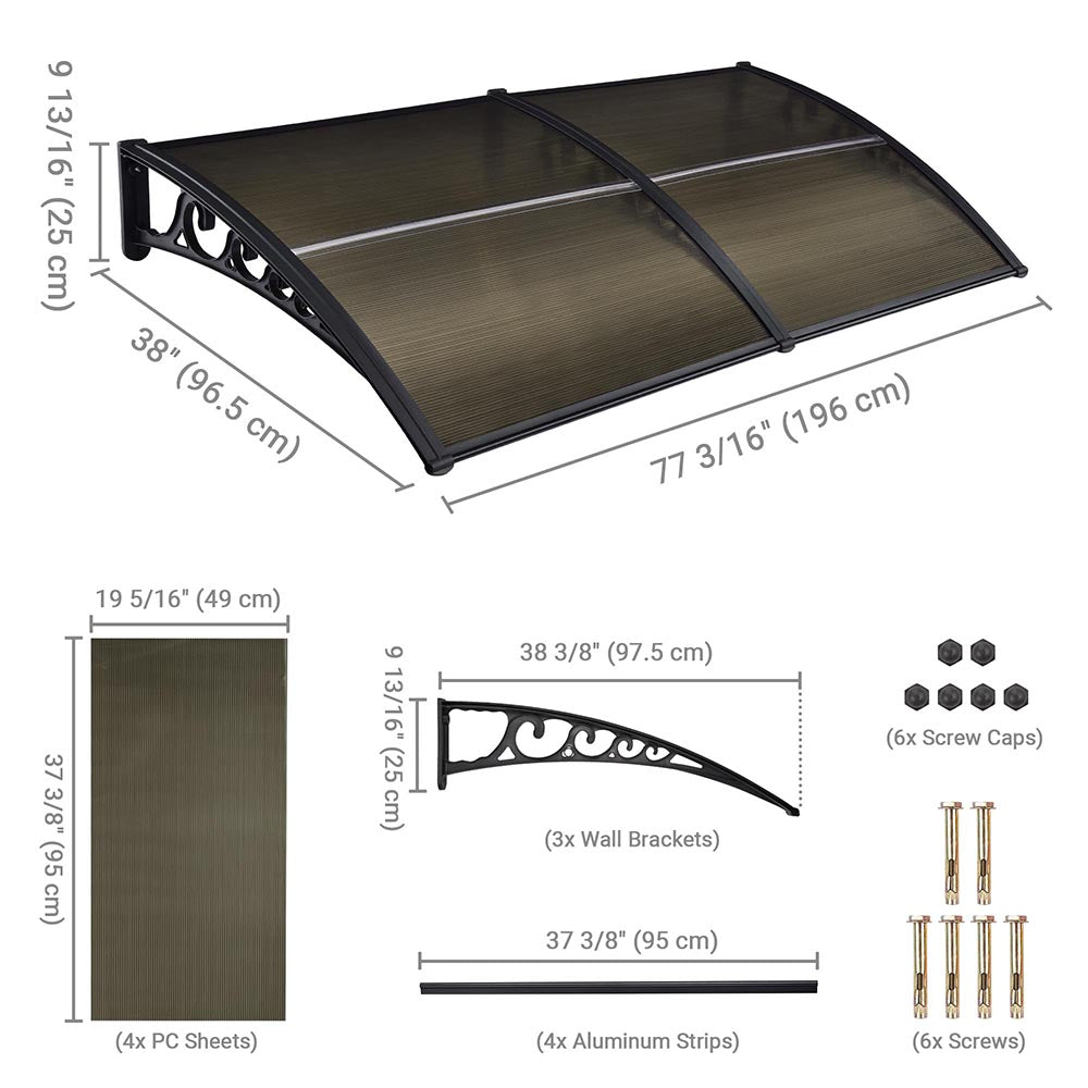 Yescom Door & Window Poly Awning Canopy 80"x40", Brown Black(Spliced) Image