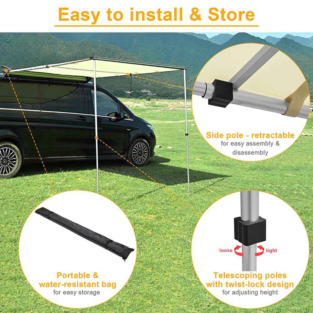 Yescom Awning with LED Light 6.6' x 4.6' Car Side Tailgate Awning Image