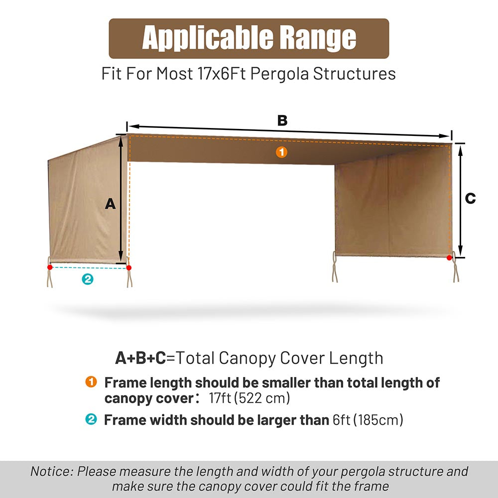 Yescom 17' x 6.7' Canopy Replacement Cover for Pergola Image