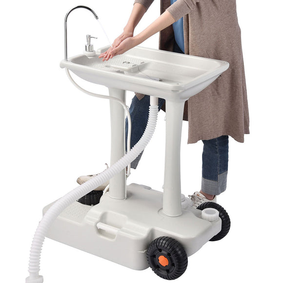 Yescom 8-Gal Foot Pump Hand Washing Station with Wheels Handle Image