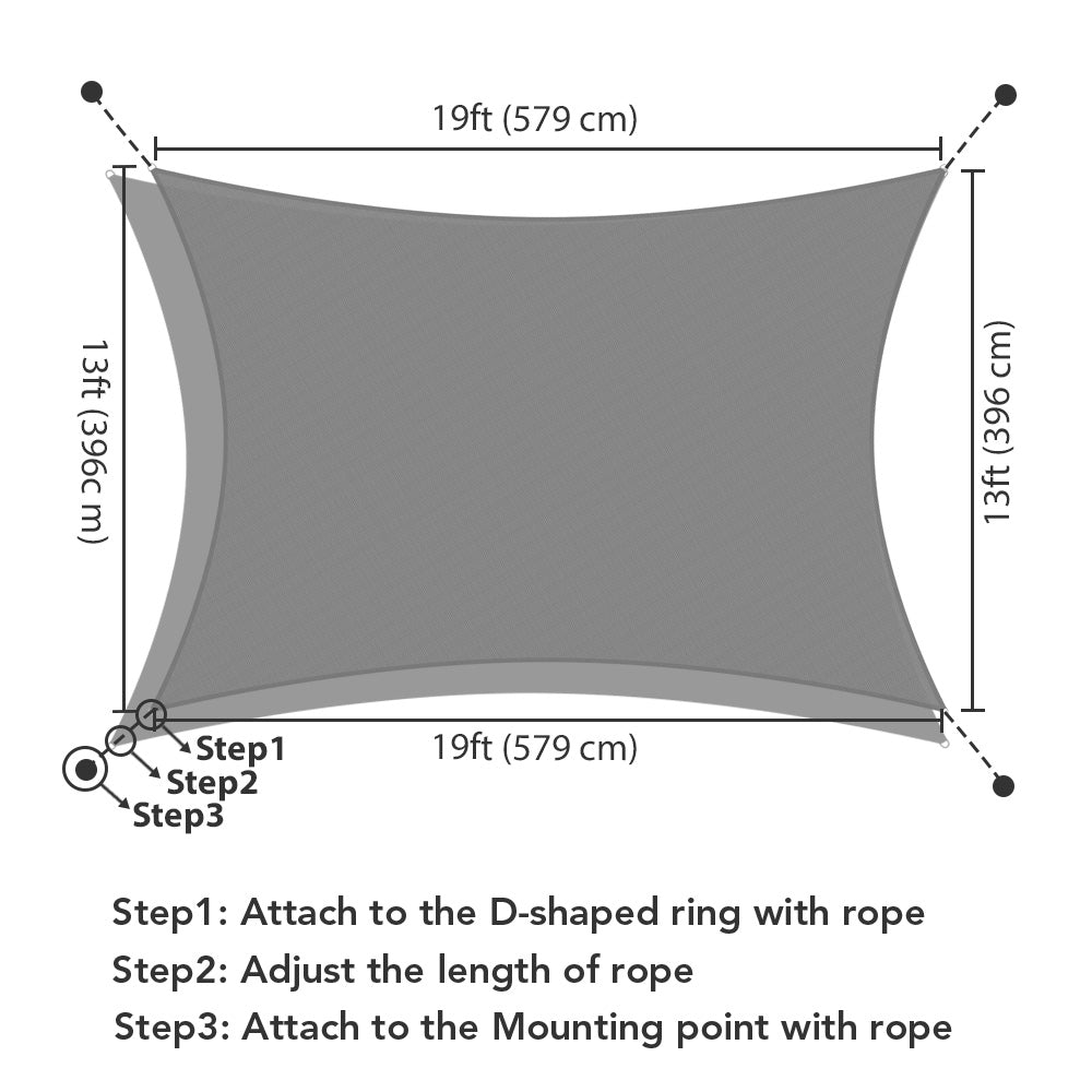 Yescom Patio Rectangle Sun Sail Shade Canopy 13ftx19ft Image