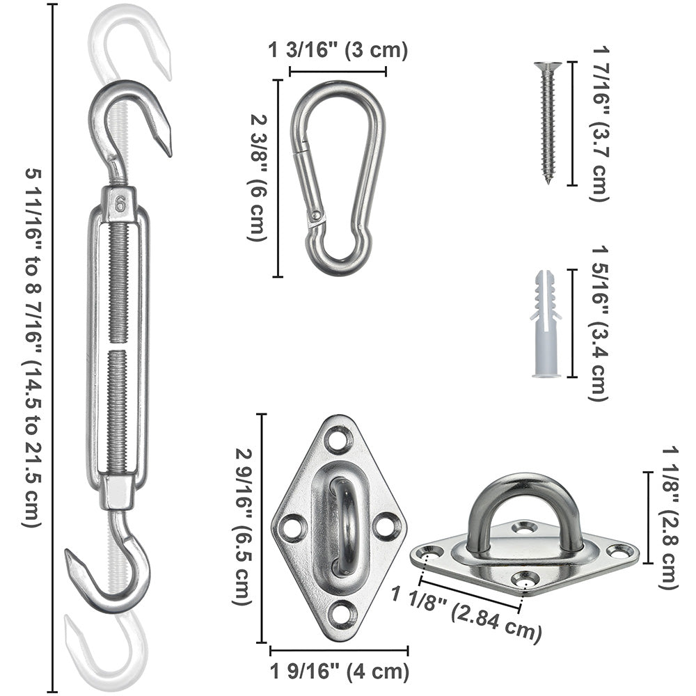 Yescom Triangle Sun Shade Sail Hardware Kit Stainless Steel, 6, 6-8.5 in Image