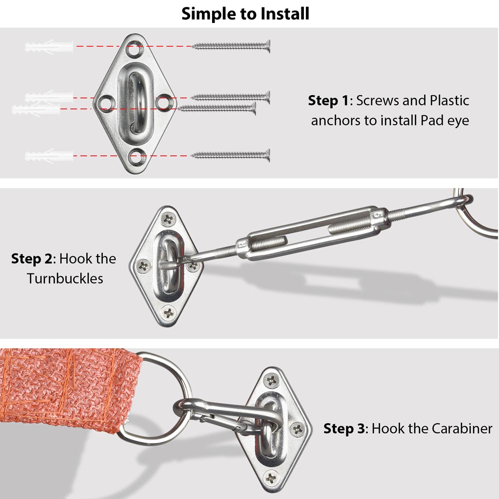 Yescom Triangle Sun Shade Sail Hardware Kit Stainless Steel, 6 Image