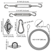 Yescom Square Rectangle Sun Shade Sail Hardware Kit Stainless Steel, 8, 6-8.5 in with 12ft Cable Image