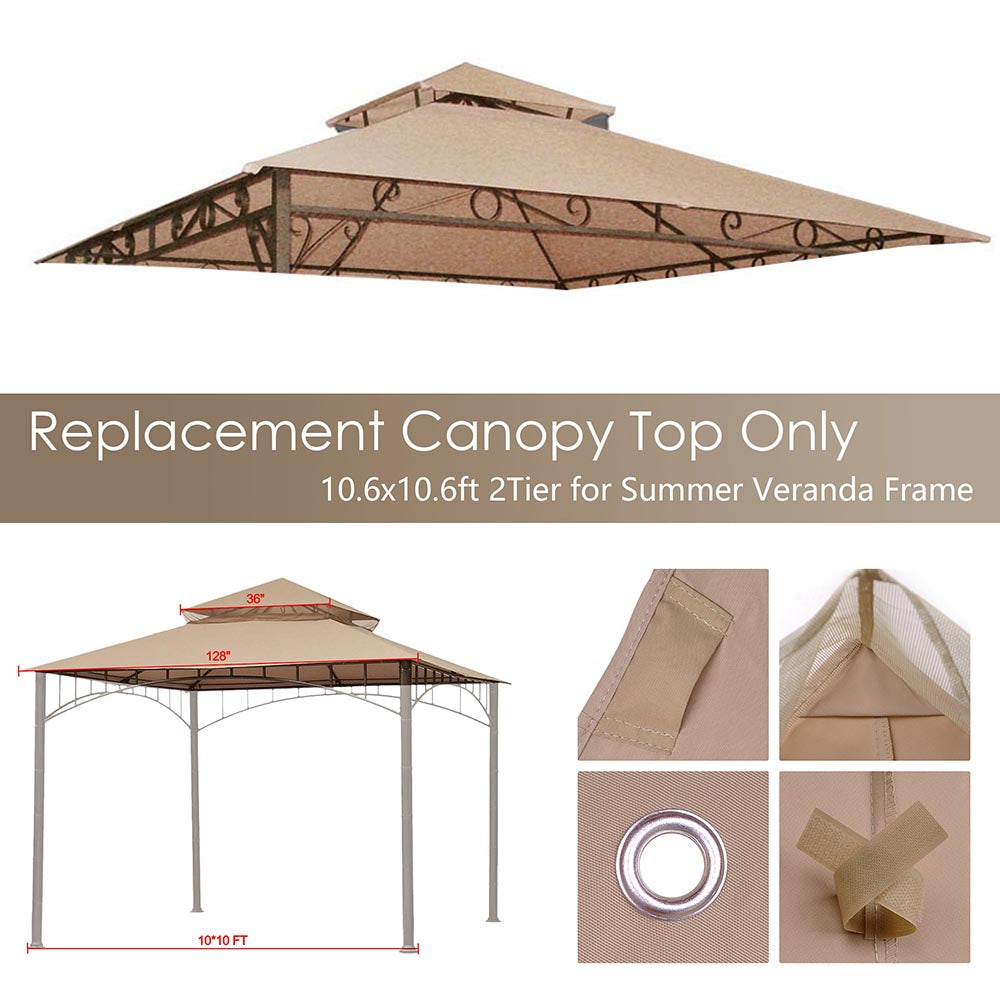 Yescom 10' x 10' Tan Canopy Replacement Top for Gazebo Image