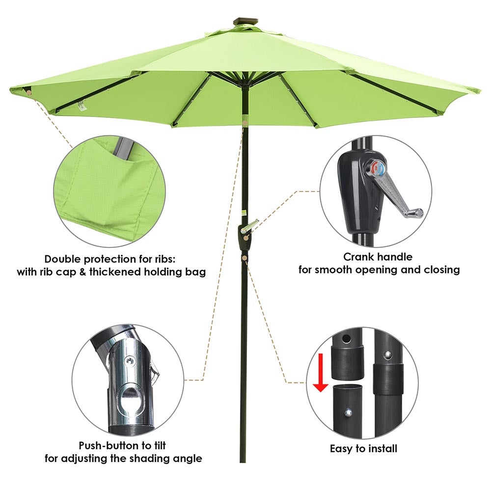 Yescom 9ft Solar LED Outdoor Market Tilt Patio Umbrella Image