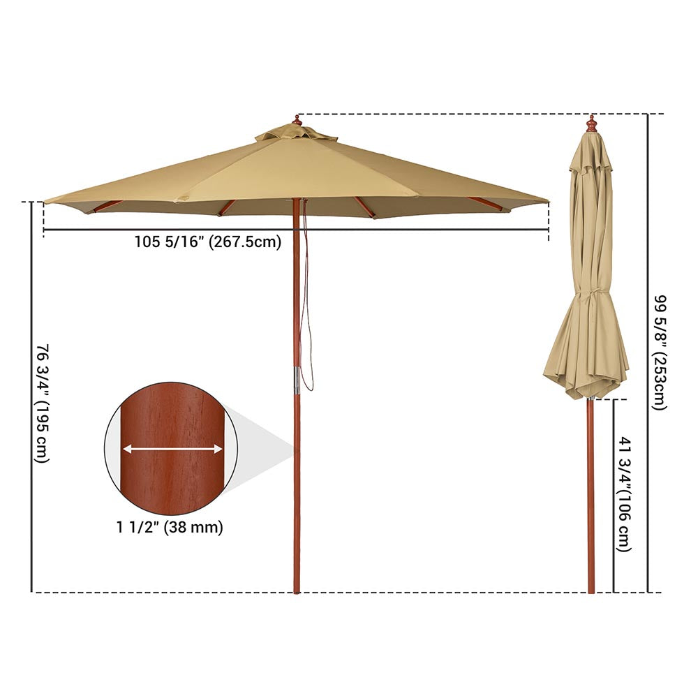 Yescom 9ft Patio Wood Market Umbrella Multiple Colors Image