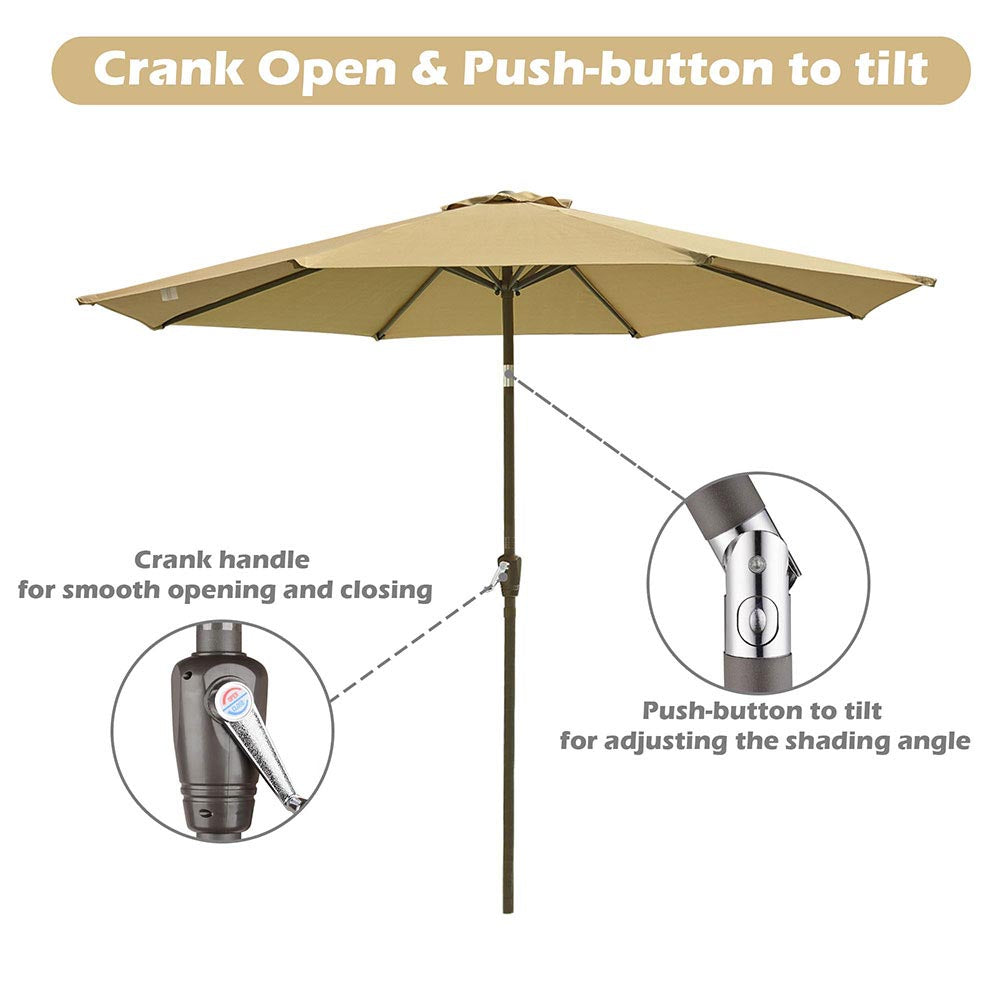 Yescom 9ft 8-Rib Patio Tilt Market Umbrella w/ 200gsm Canopy Tan Image