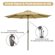 Yescom 9ft 8-Rib Patio Tilt Market Umbrella w/ 200gsm Canopy Tan Image