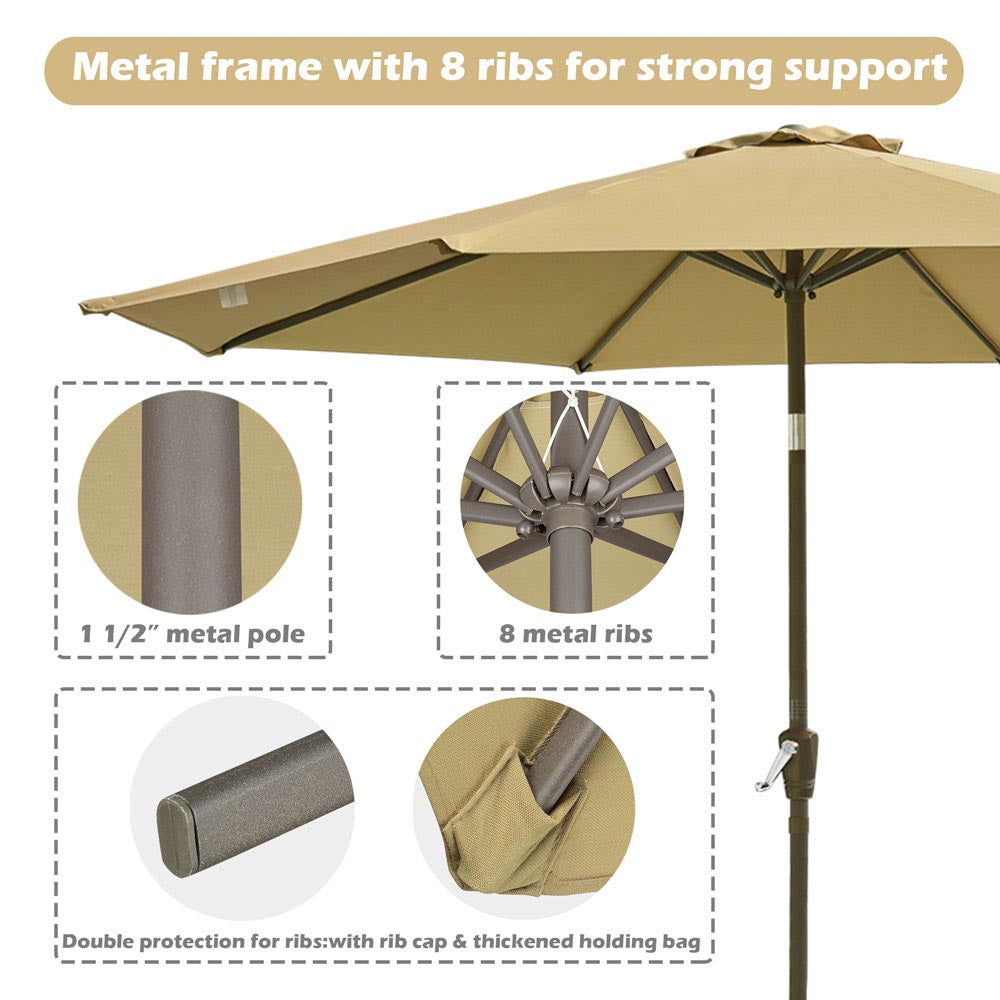 Yescom 9ft 8-Rib Patio Tilt Market Umbrella w/ 200gsm Canopy Tan Image