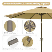 Yescom 9ft 8-Rib Patio Tilt Market Umbrella w/ 200gsm Canopy Tan Image