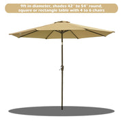 Yescom 9ft 8-Rib Patio Tilt Market Umbrella w/ 200gsm Canopy Tan Image