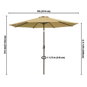 Yescom 9ft 8-Rib Patio Tilt Market Umbrella w/ 200gsm Canopy Tan Image