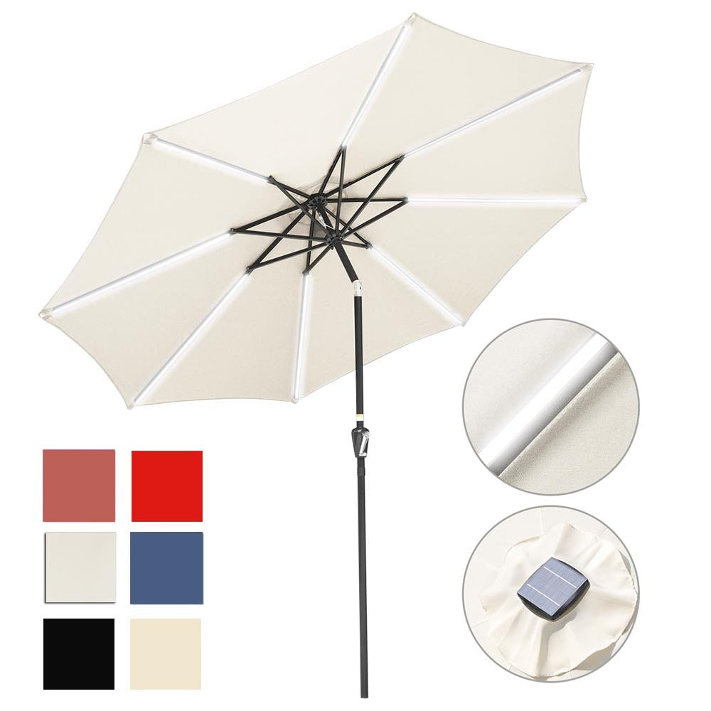 Yescom Solar Umbrella with Lights Tilting Outdoor Umbrella 9ft 8-Rib Image