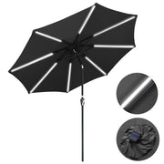 Yescom Solar Umbrella w/ Lights Tilt Market Umbrella 10ft 8-Rib, Black Image