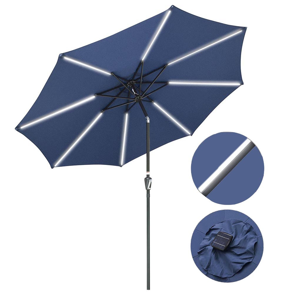 Yescom Solar Umbrella w/ Lights Tilt Market Umbrella 10ft 8-Rib, Navy Image