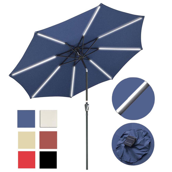 Yescom Solar Umbrella w/ Lights Tilt Market Umbrella 10ft 8-Rib Image