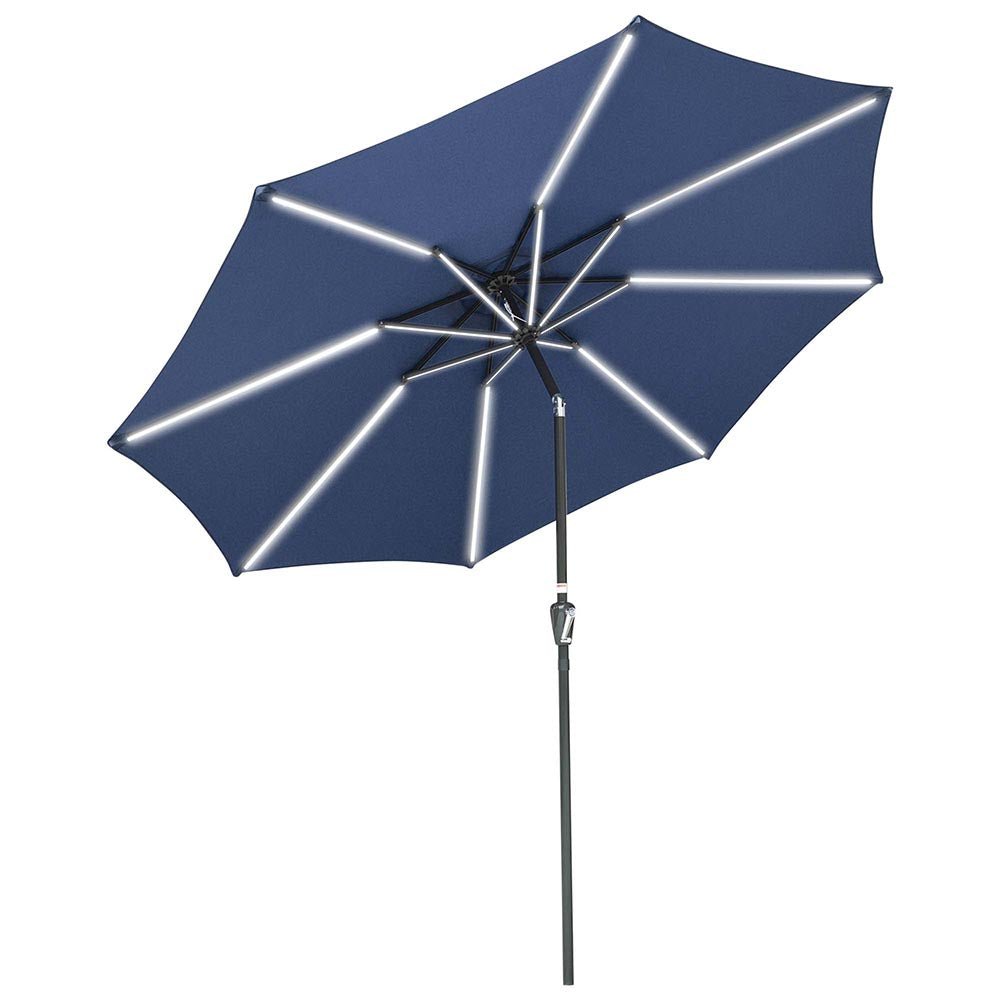 Yescom Solar Patio Umbrella w/ Lights Tilt Parasol Umbrella 9 ft 8-Rib, Navy Image