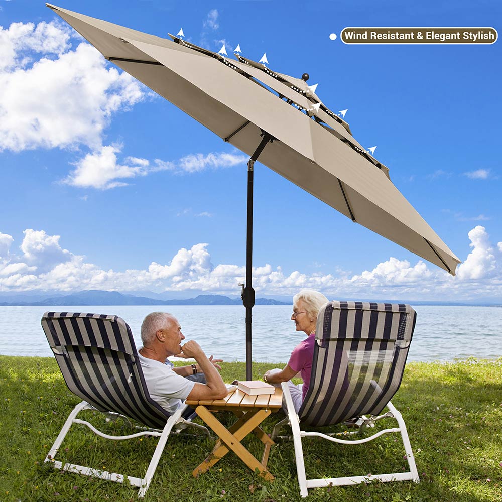 Yescom 11ft 8-Rib Patio Outdoor Market Umbrella 3-Tiered Tilt Image