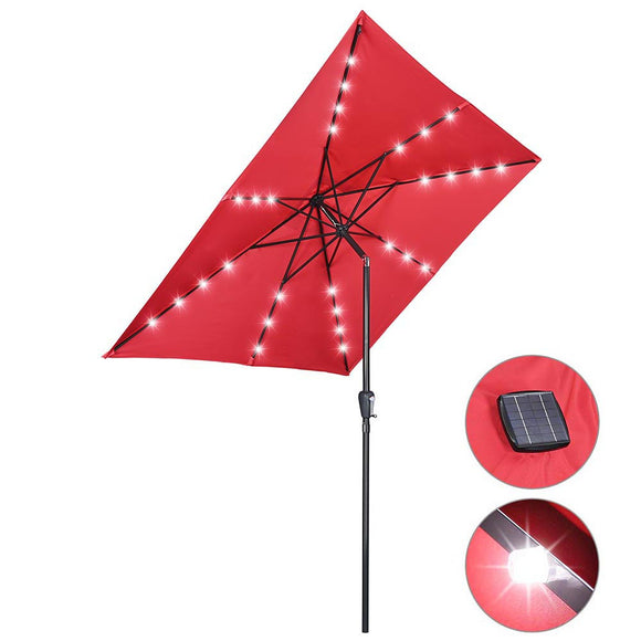 Yescom Prelit Patio Umbrella with Lights Square 9' 8-Rib Red Image