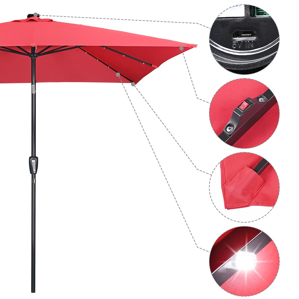 Yescom Prelit Patio Umbrella with Lights Square 9' 8-Rib Red Image