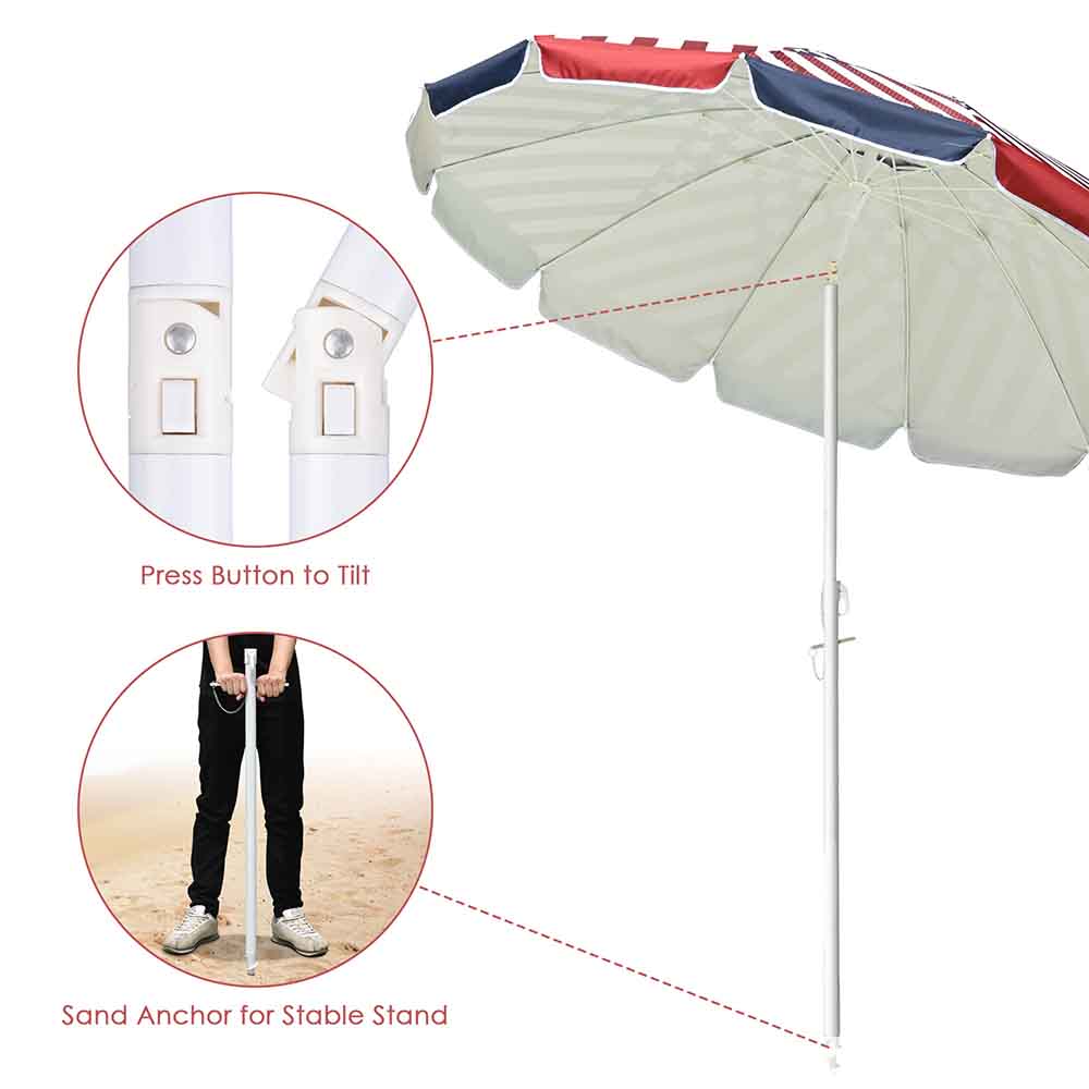 Yescom Beach Umbrella Tilt 6 ft 12-rib w/ Anchor Image