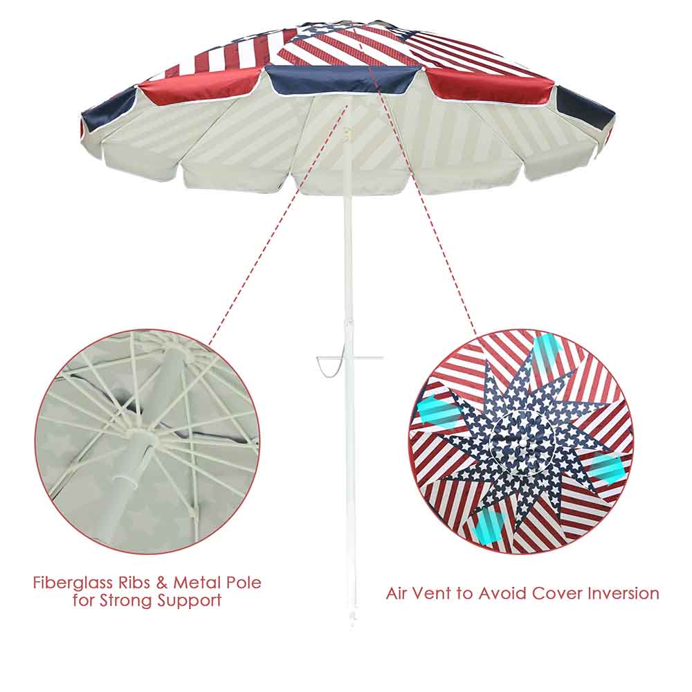 Yescom Beach Umbrella Tilt 6 ft 12-rib w/ Anchor Image