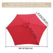 Yescom 9' 6-Rib Outdoor Patio Umbrella Replacement Canopy Multiple Colors, Red Image