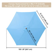 Yescom 9' 6-Rib Outdoor Patio Umbrella Replacement Canopy Multiple Colors, Blue Image