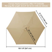 Yescom 9' 6-Rib Outdoor Patio Umbrella Replacement Canopy Multiple Colors, Khaki Image