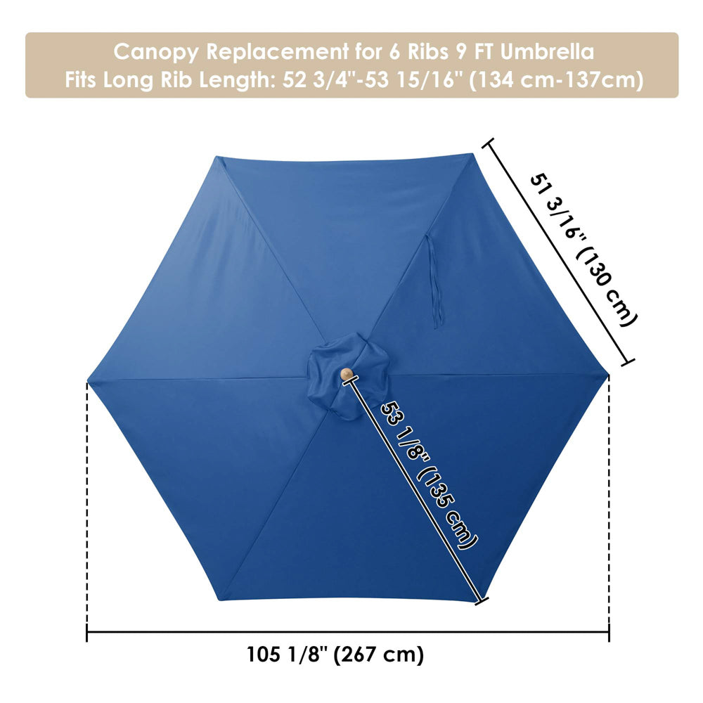 Yescom 9' 6-Rib Outdoor Patio Umbrella Replacement Canopy Multiple Colors, Navy Image