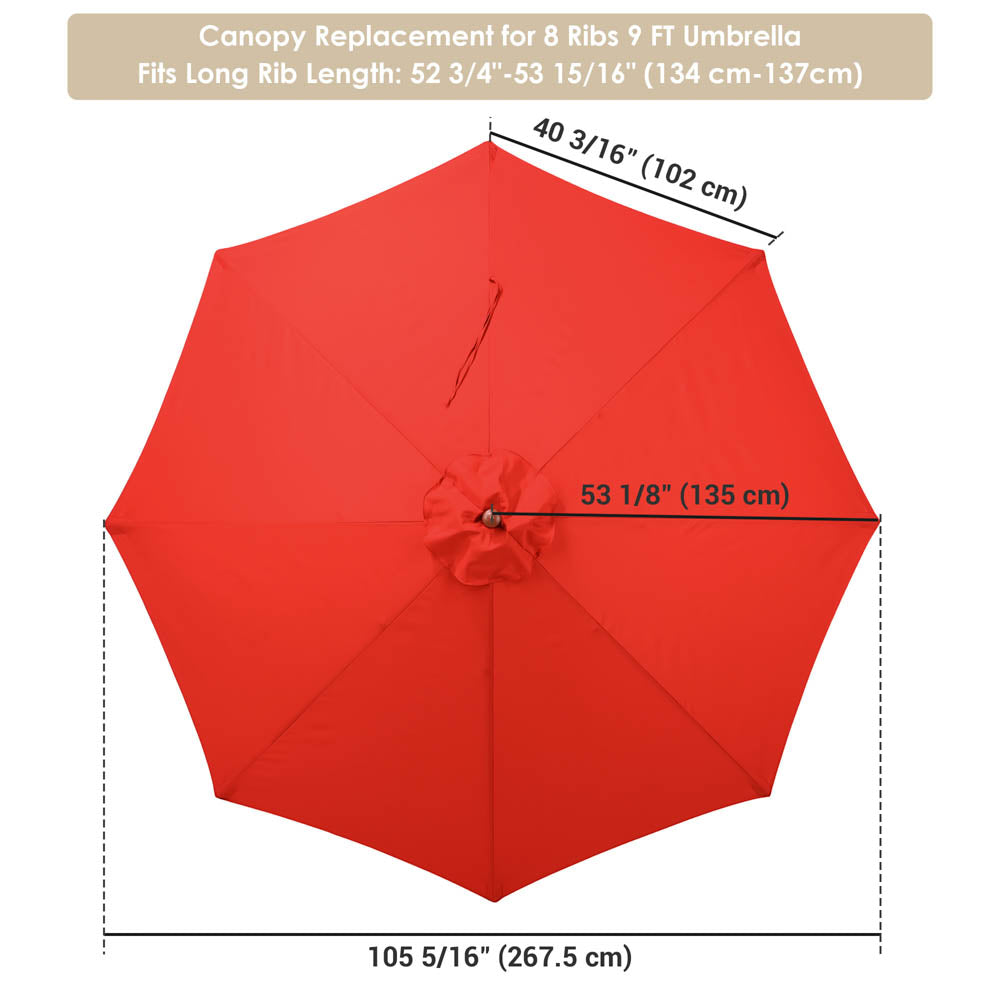 Yescom 9' 8-Rib Outdoor Market Umbrella Replacement Canopy, Red Image